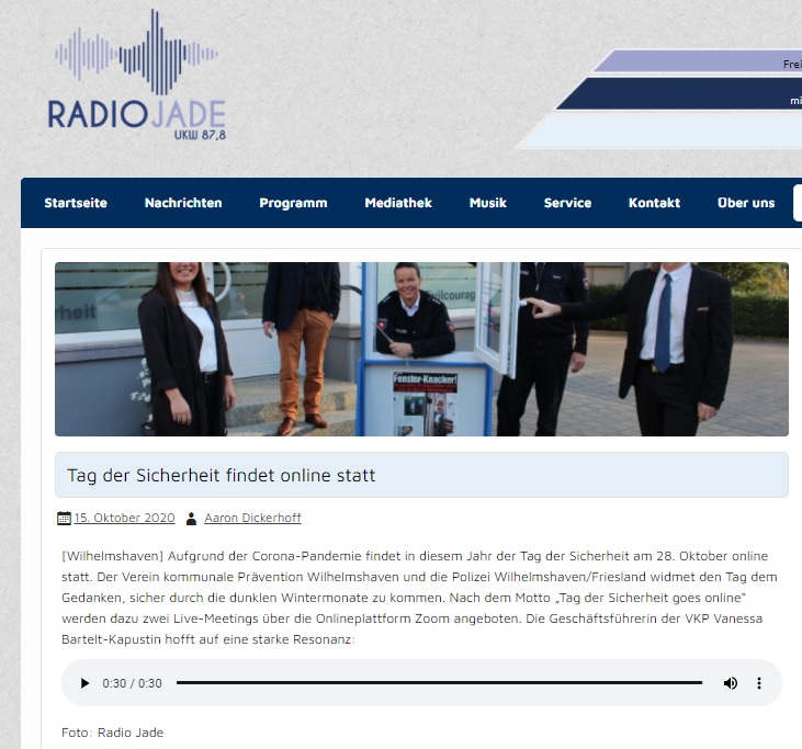 Radio Jade 15 10 2020 Tag der Sicherheit goes online